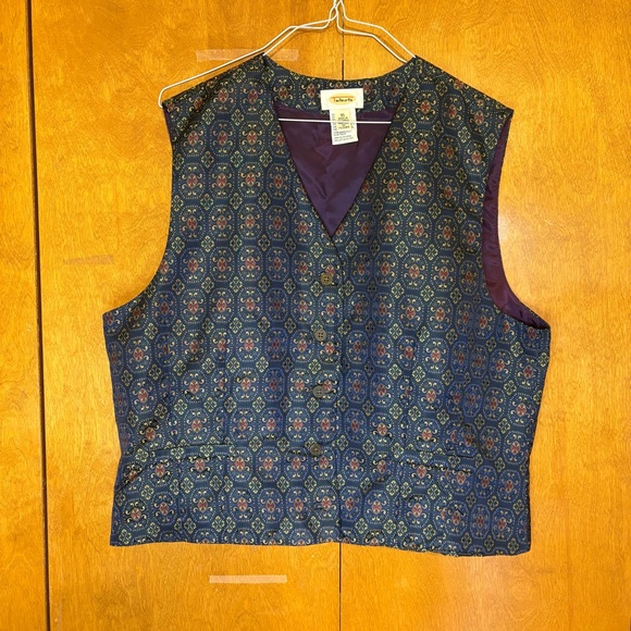 Talbots Jackets & Blazers - Talbots Vintage XL‎ Blue and Gold Patterned Vest Festive Bold